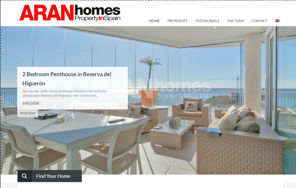Diseño de pagina web Aran Homes